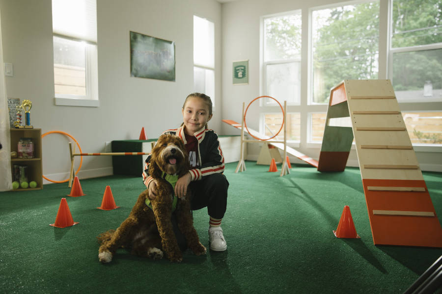 a girl with her dog