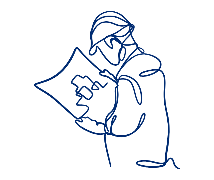 Drawing of figure reviewing a chart