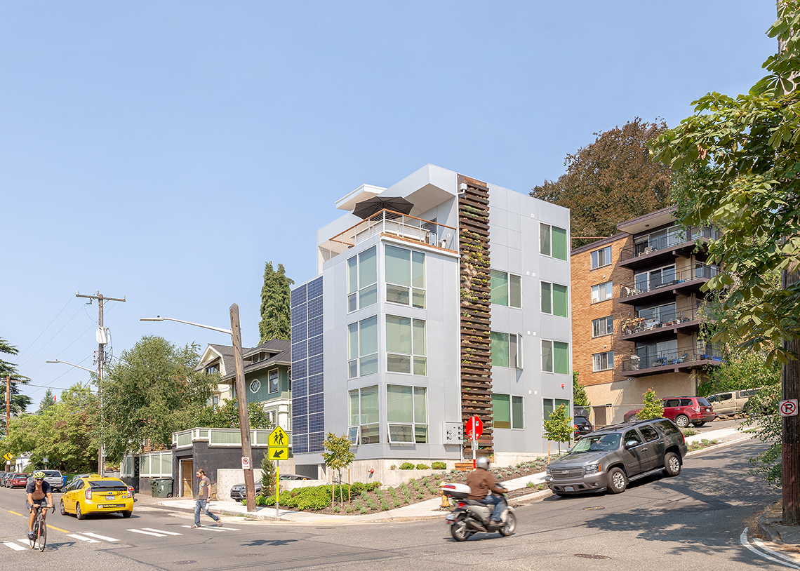 Build LLC 602 Flats exterior with living wall and solar panels, © Andrew van Leeuwen