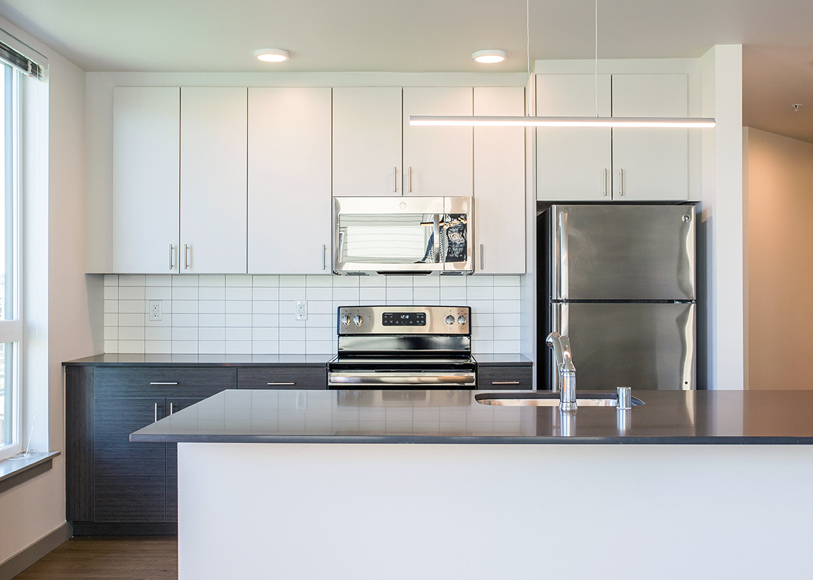 BDR Holdings Sonata Apartments at Columbia Station Built Green 4-Star kitchen. Photo credit: Heiser Media