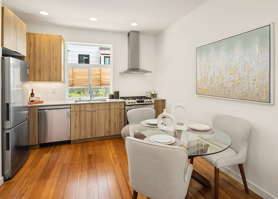 Blackwood Builders Group Built Green 4-Star Greenwood Ave. townhomes kitchen and dining room, photo credit Clarity Northwest